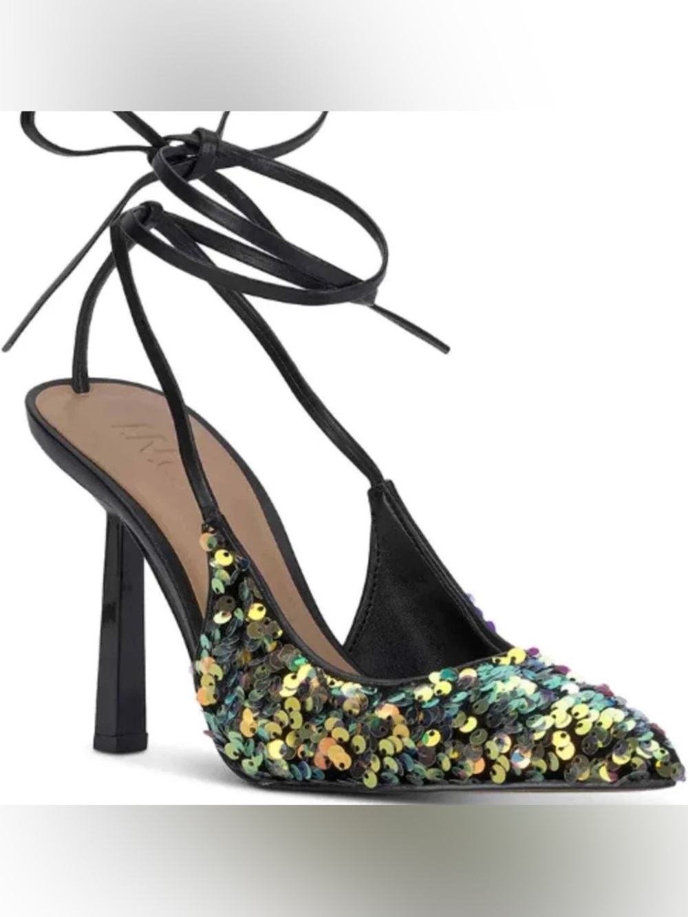 INC International Concepts Black Multi-Sequin Lace-Up Pointed Toe Heels